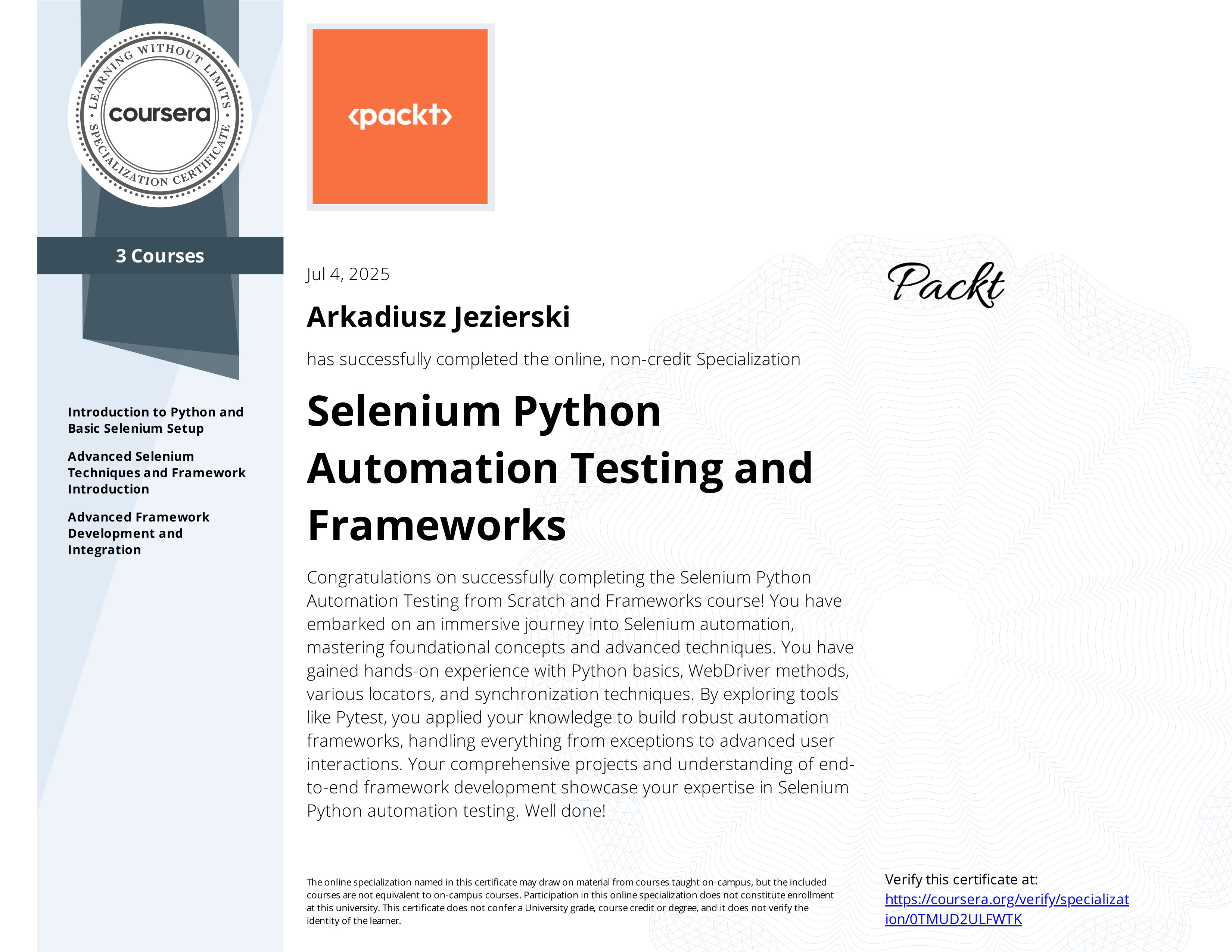 Selenium Certificate